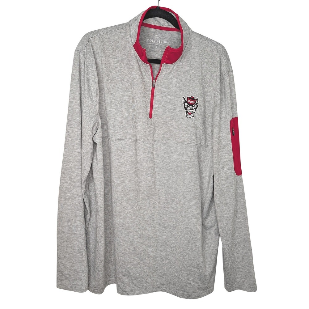 Colosseum NC State Wolfpack Pullover Mens Large Gray Red 1/4 Zip Tuffy Logo